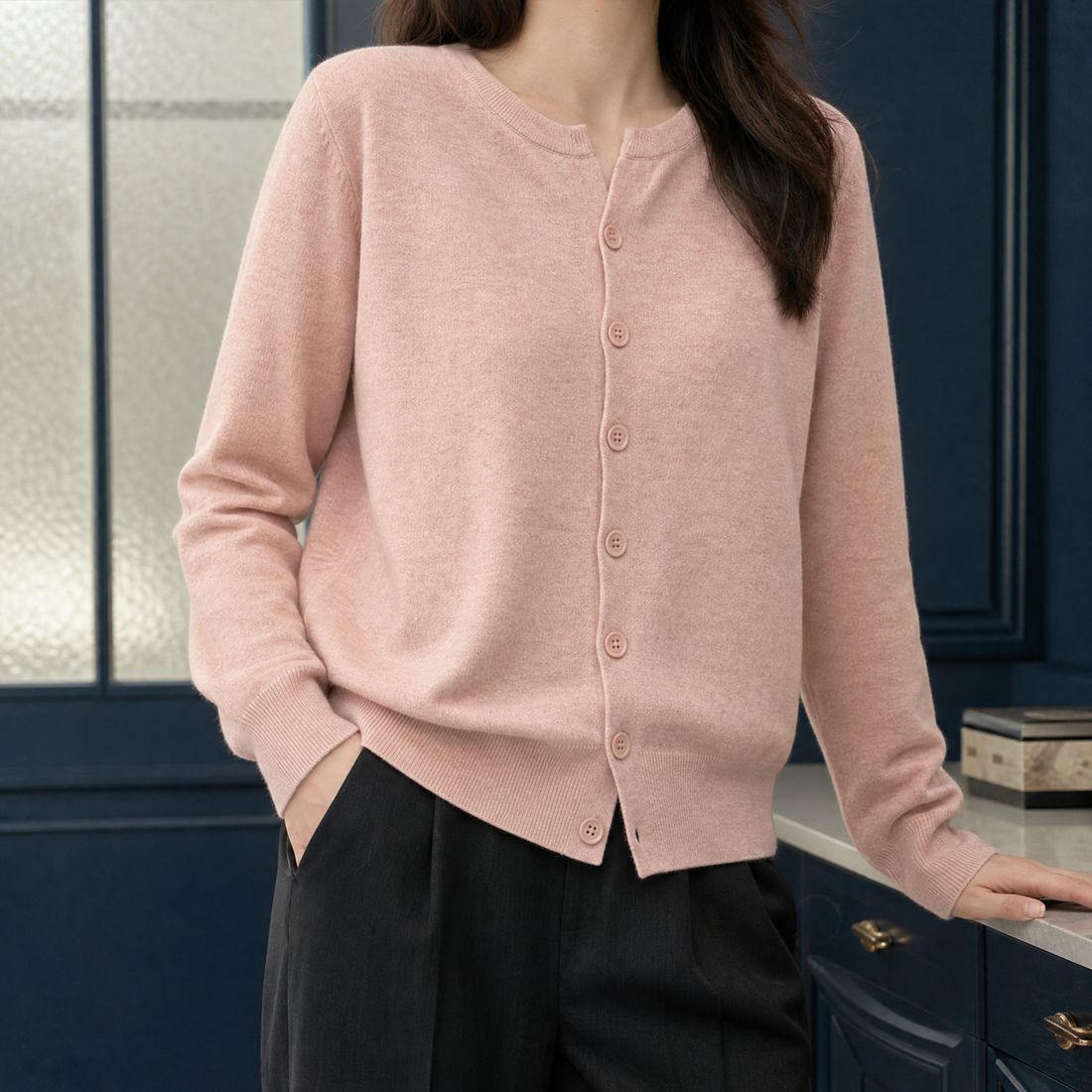 Agnes Crewneck Cardigan - Pink