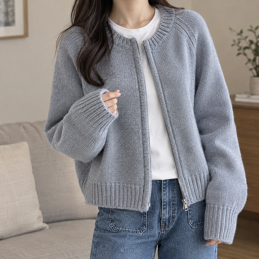Honoria Zip Cardigan - Gray