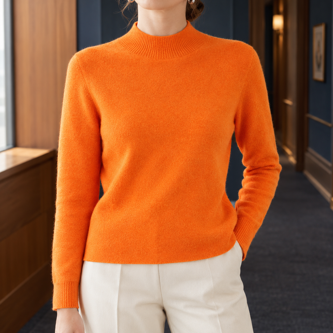 Tara Mock Neck Sweater - Orange