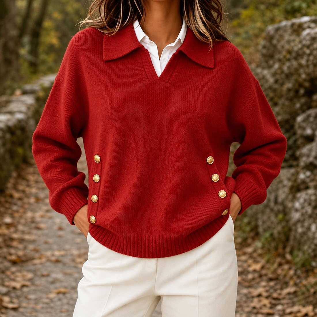 Vanessa Collared Sweater - Red