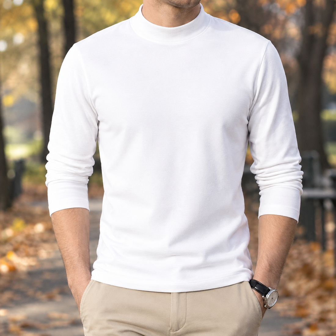 Lucian Mock Neck Top - Derong Half Turtleneck-white