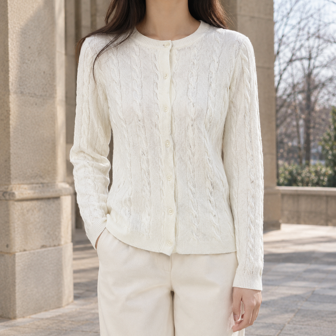 Valentin Cable Cardigan - Milky White