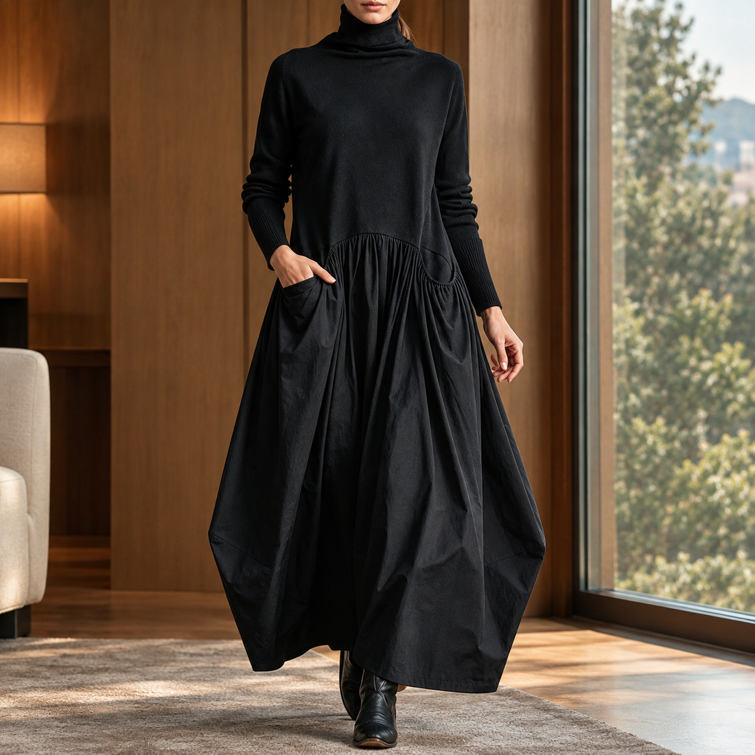 Blanche Balloon Maxi Dress - Black
