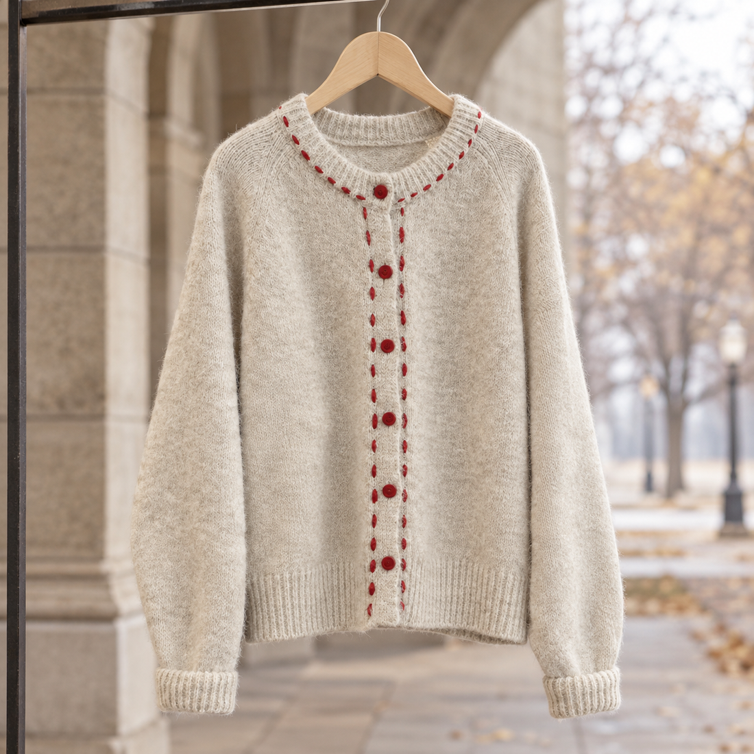 Tamsin Contrast Knit Cardigan - Apricot