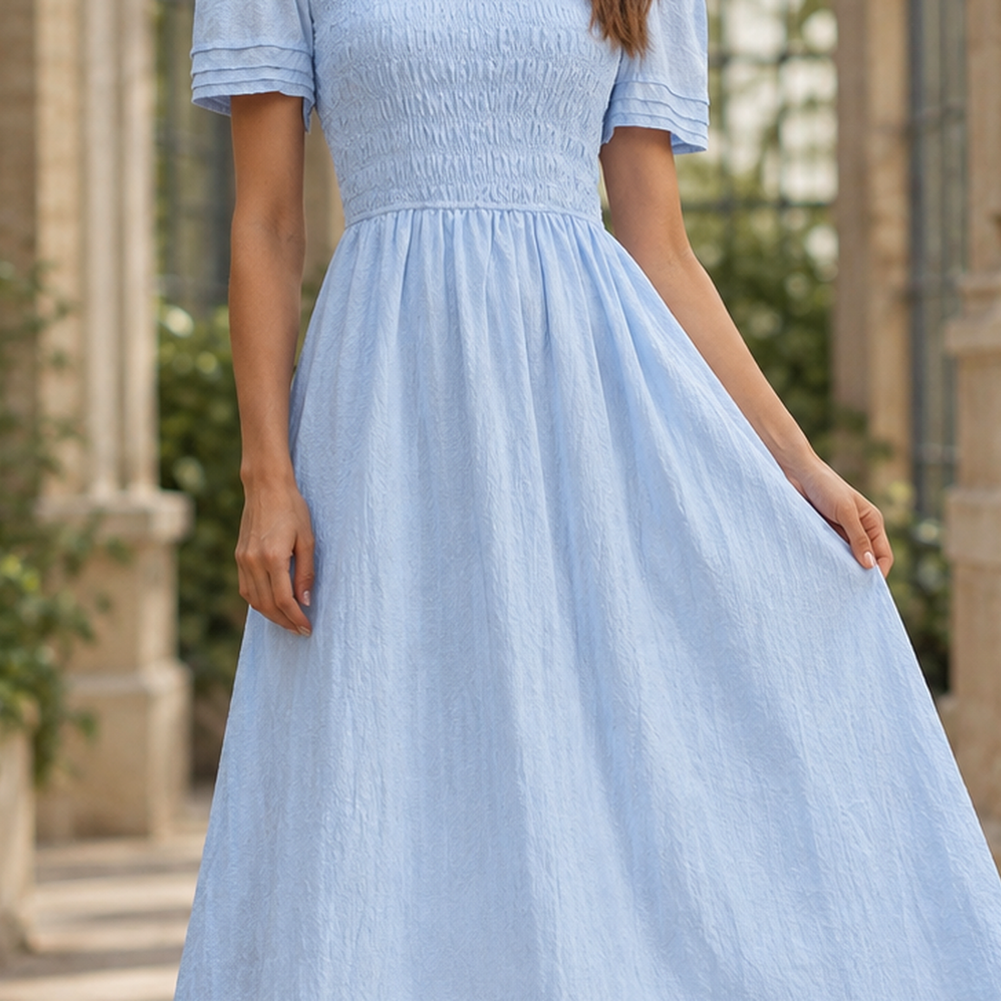 Eliza Smocked Midi Dress - Lead Product Detail