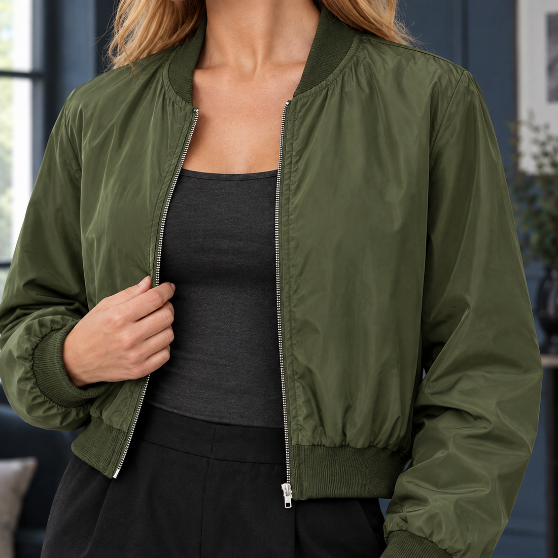 Briony Cropped Bomber Jacket - Lead Product Detail