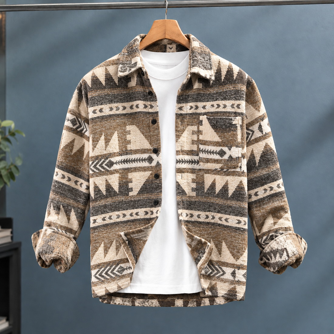 Eric Geometric Overshirt - Khaki
