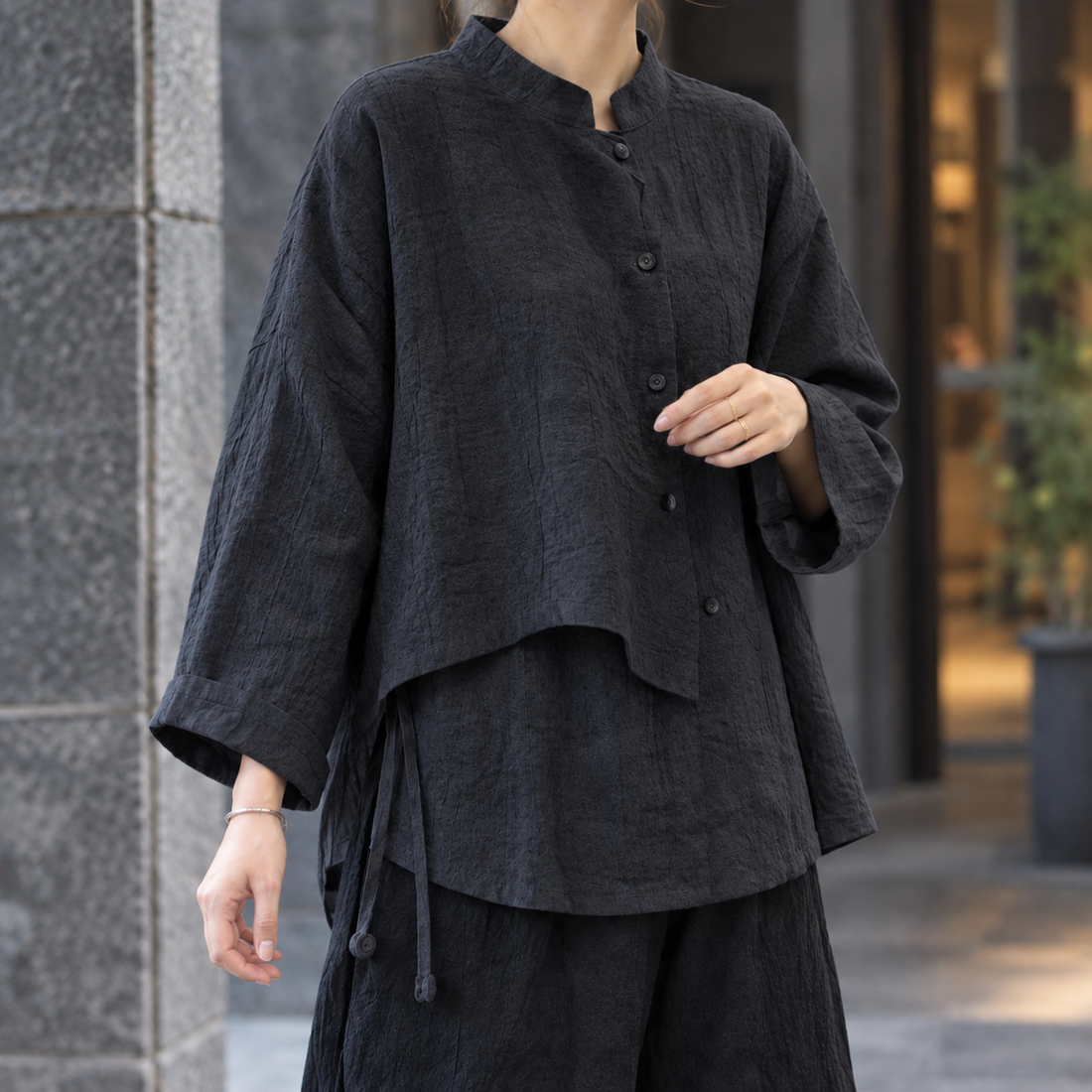 Lola Stand Collar Top - Black