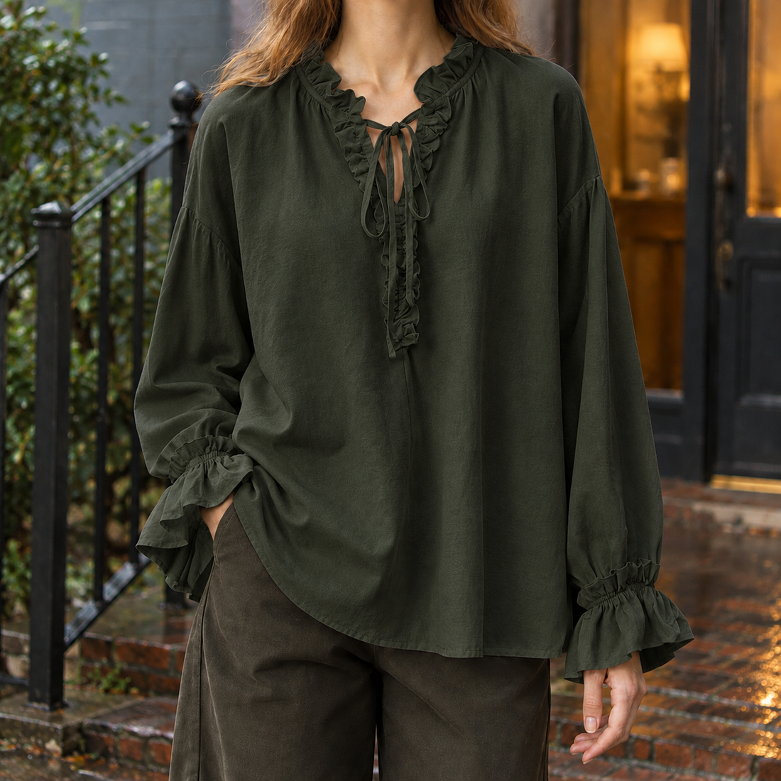 Raven Ruffled Blouse - Dark Green