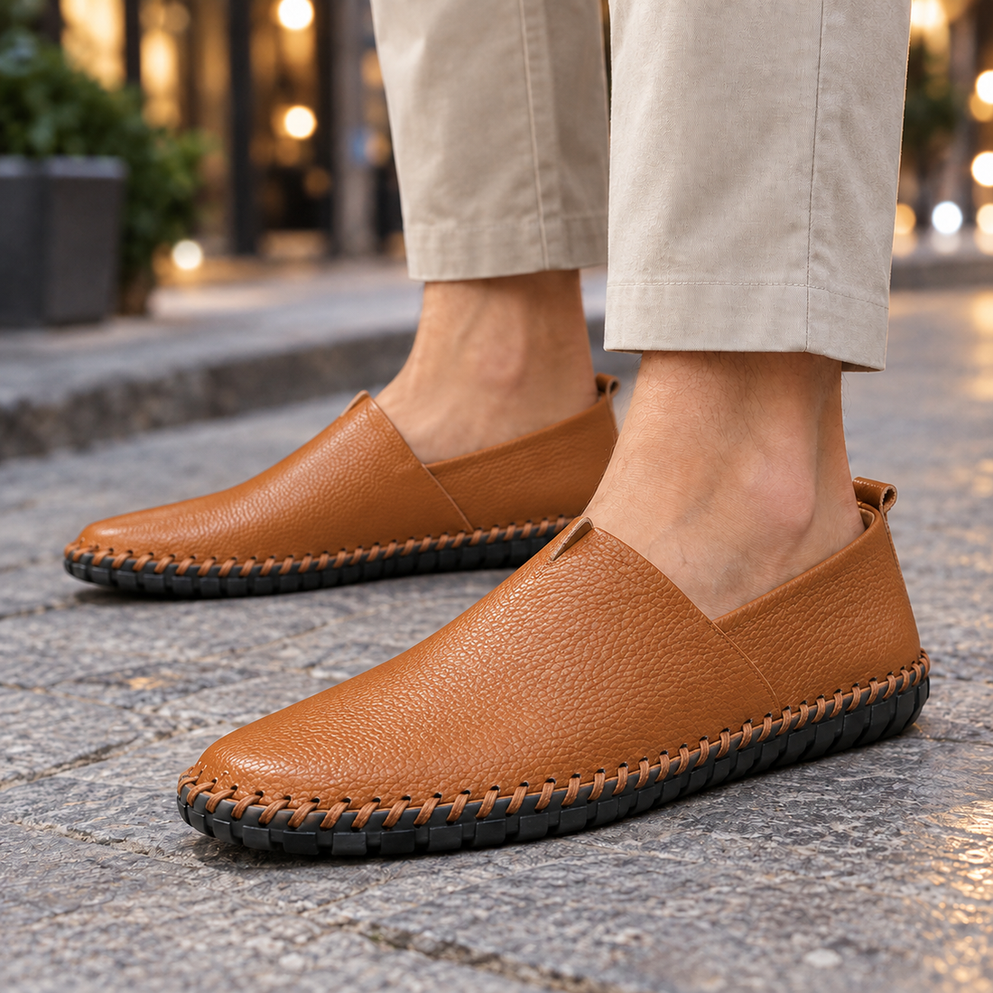 Marcello Pebbled Loafers - Caramel
