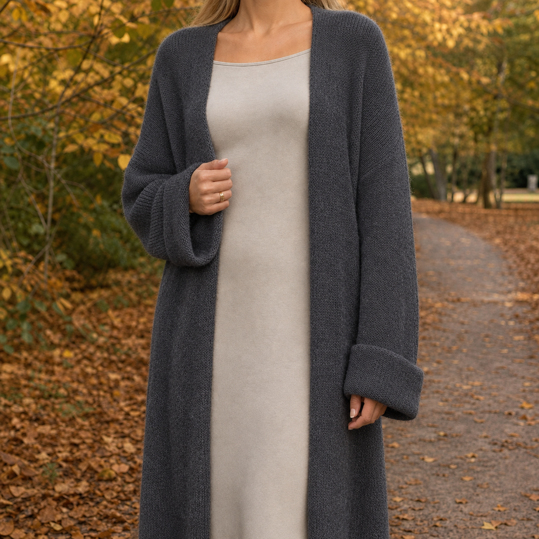 Violetta Open-Knit Cardigan - Dark Gray