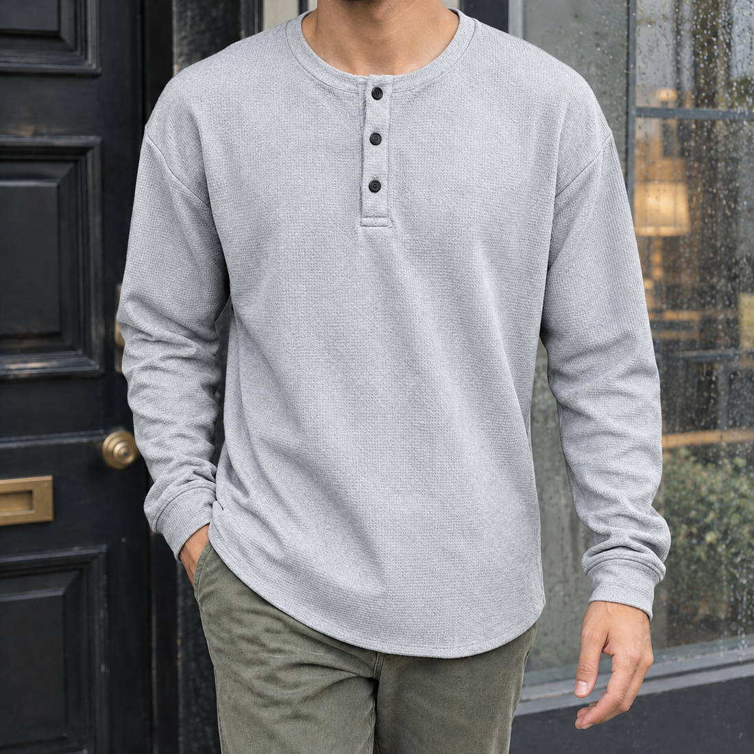 Sylvester Waffle Henley - Gray