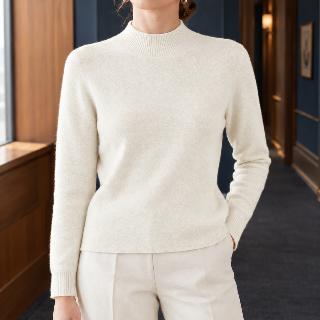 Tara Mock Neck Sweater - White