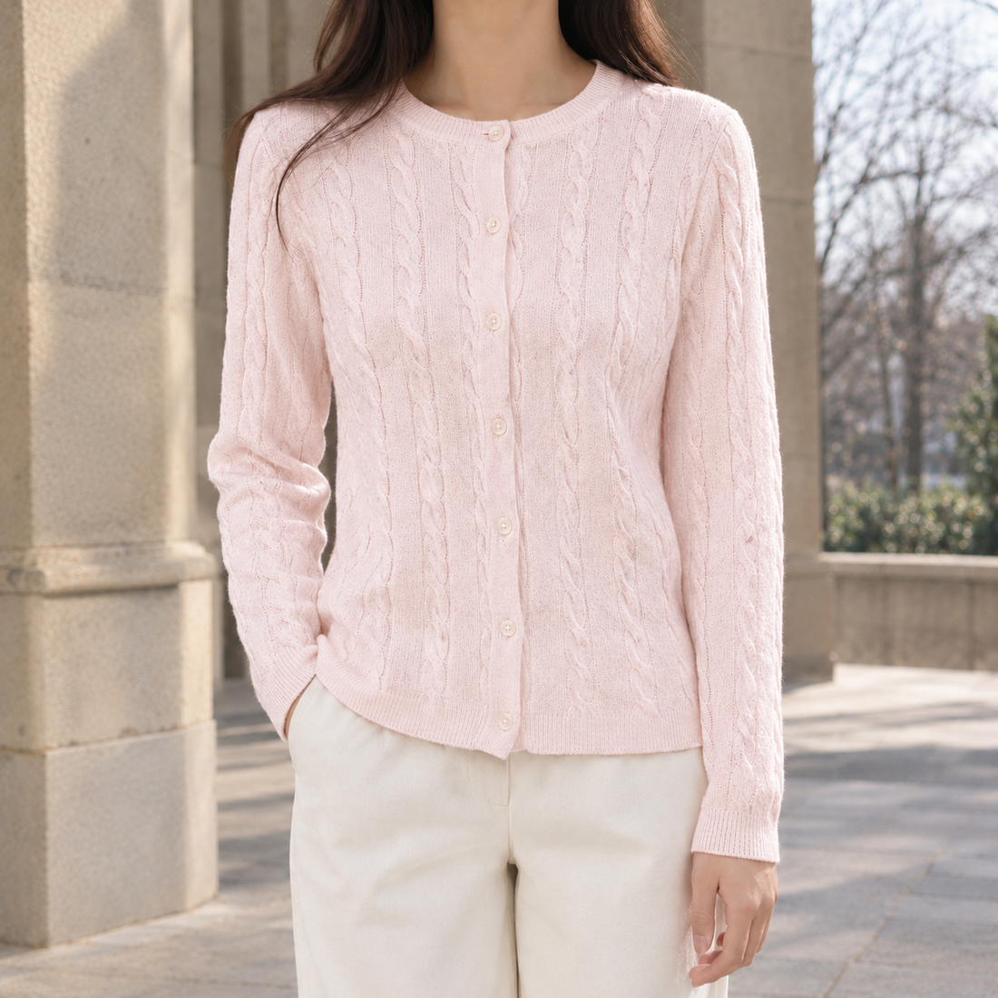 Valentin Cable Cardigan - Water Pink