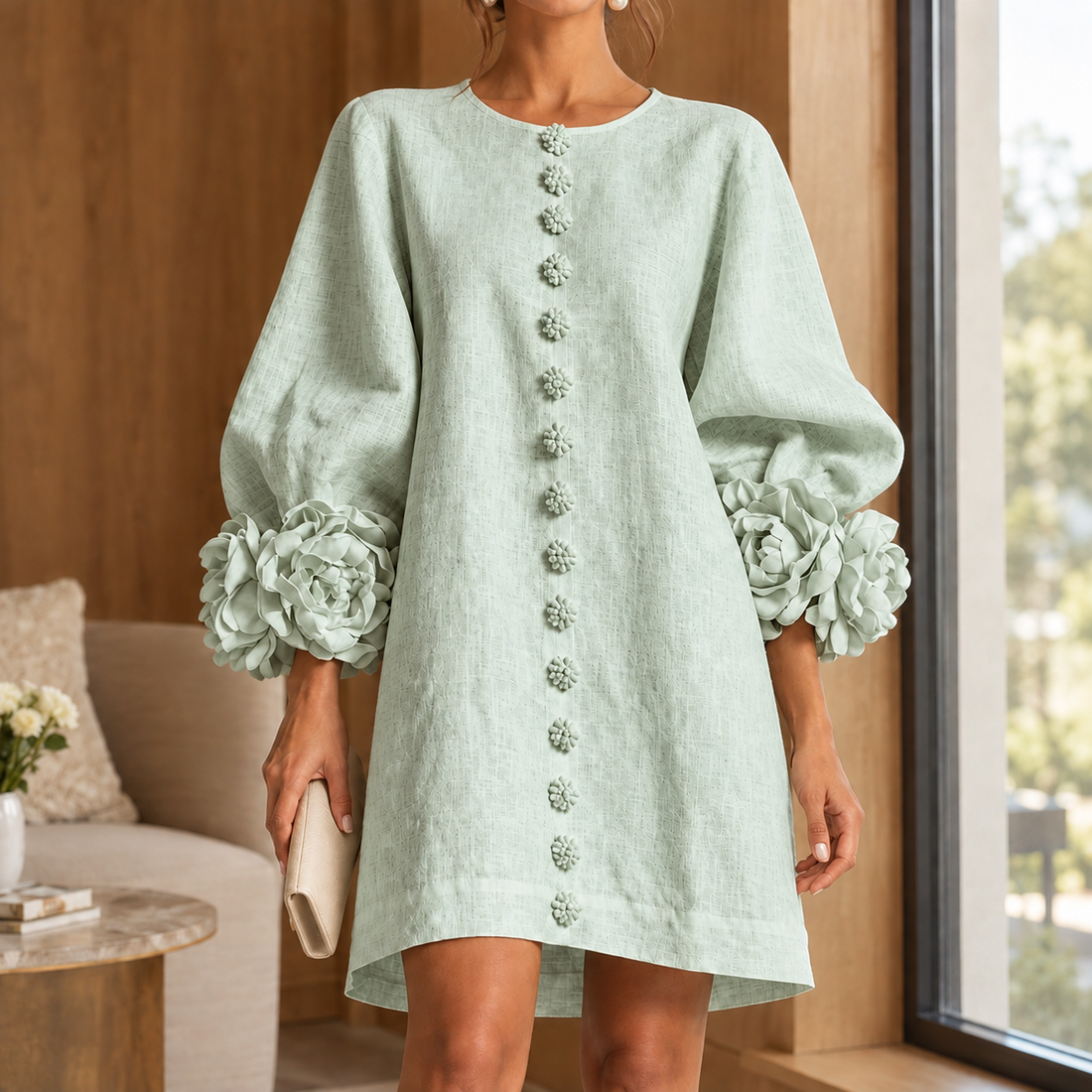 Tatiana Floral Cuff Dress - Mint Green