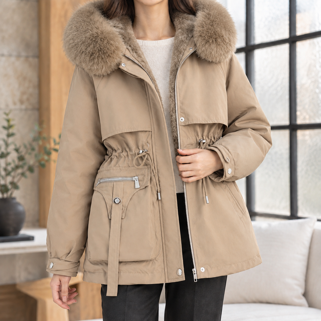 Marcella Plush Collar Jacket - Beige