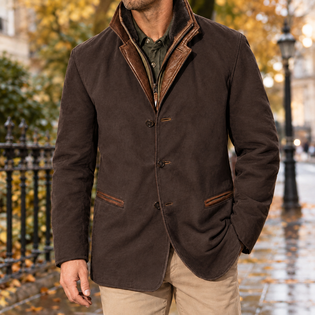 Bastien Contrast Jacket - Coffee