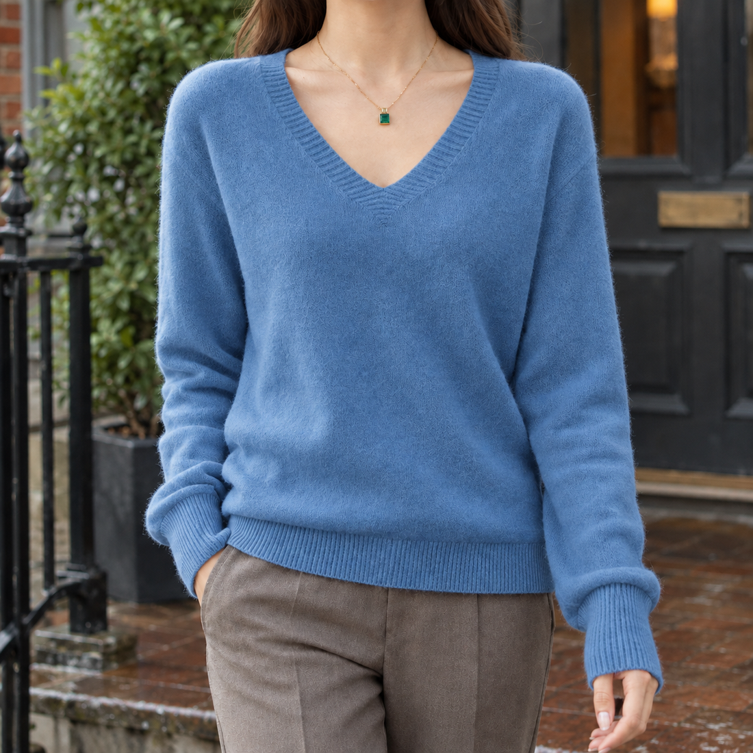 Noelle V Neck Sweater - Haze Blue