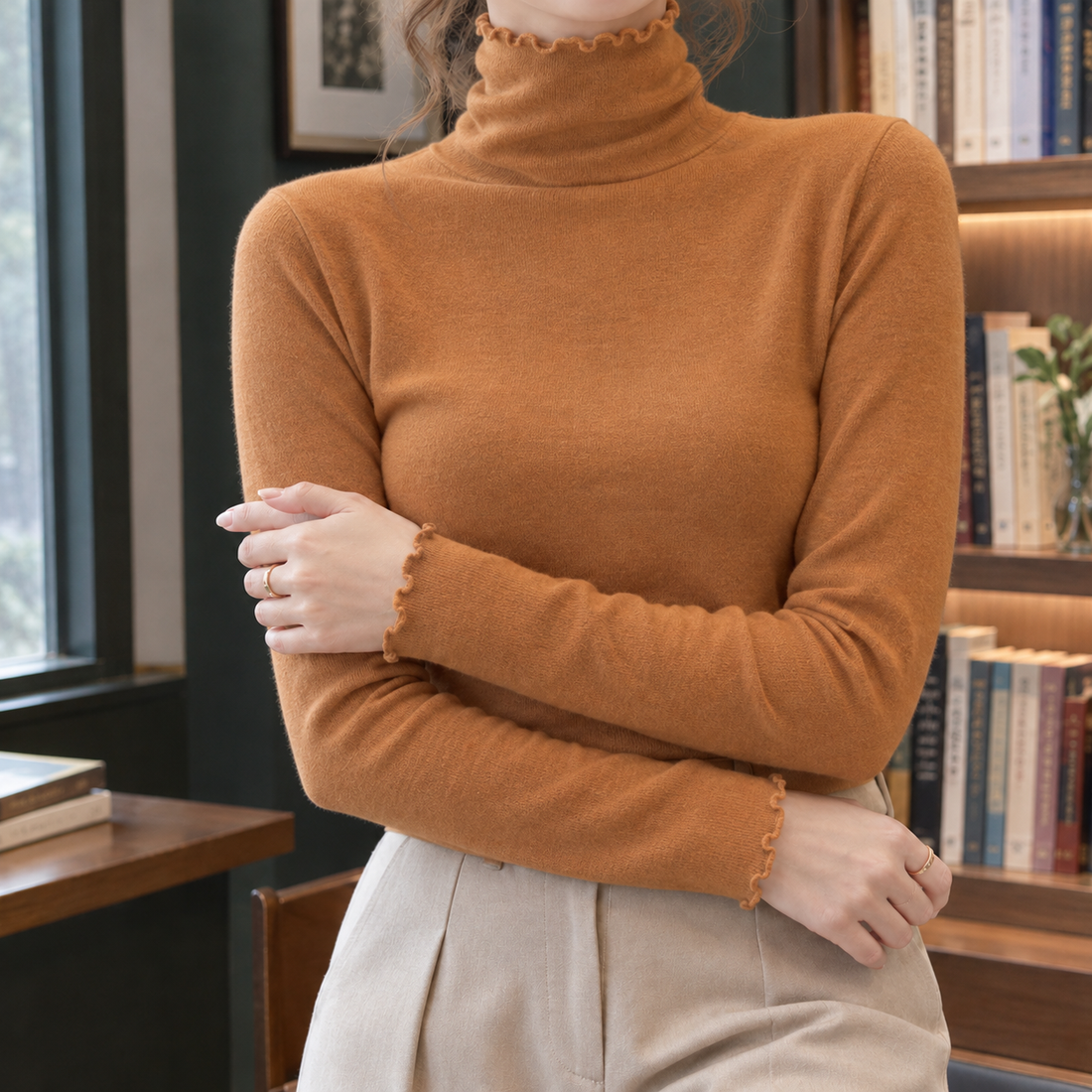 Lily Turtleneck Top - Caramel