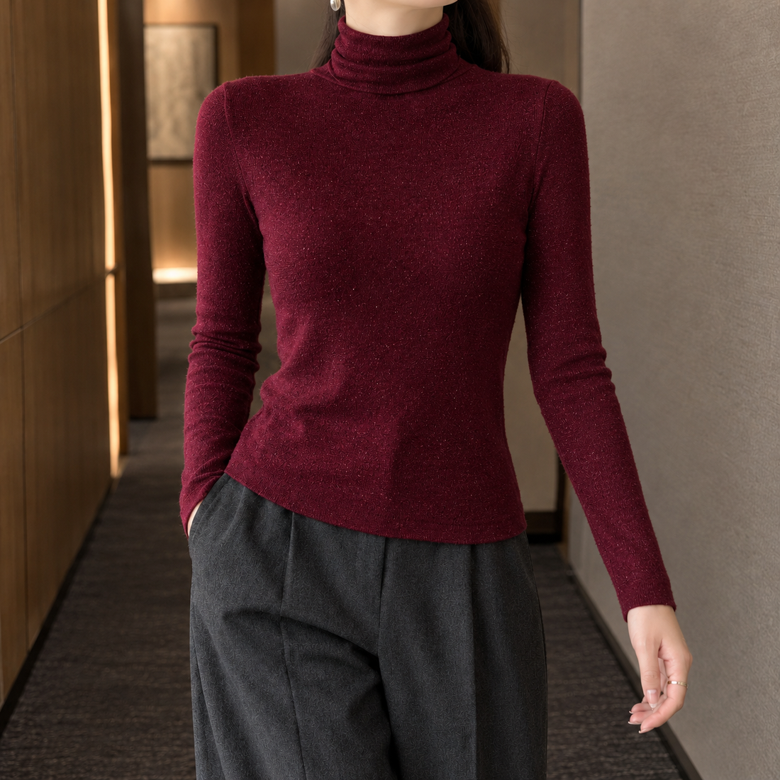 Mireille Sparkle Turtleneck - Burgundy