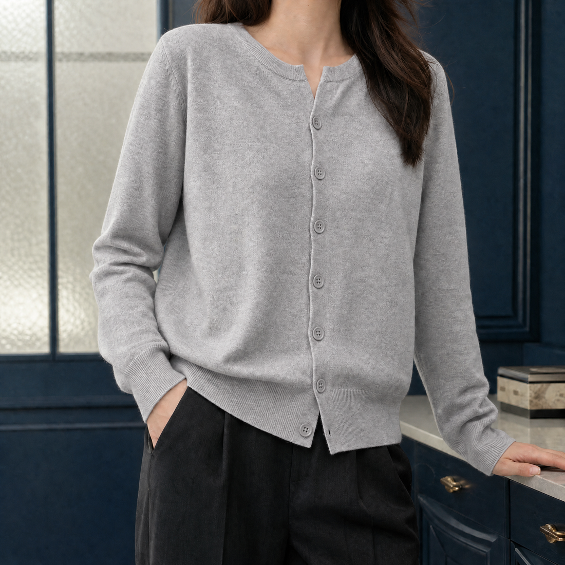 Agnes Crewneck Cardigan - Gray