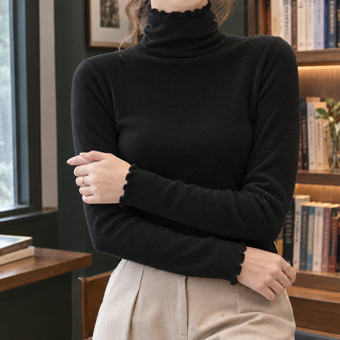 Lily Turtleneck Top - Black