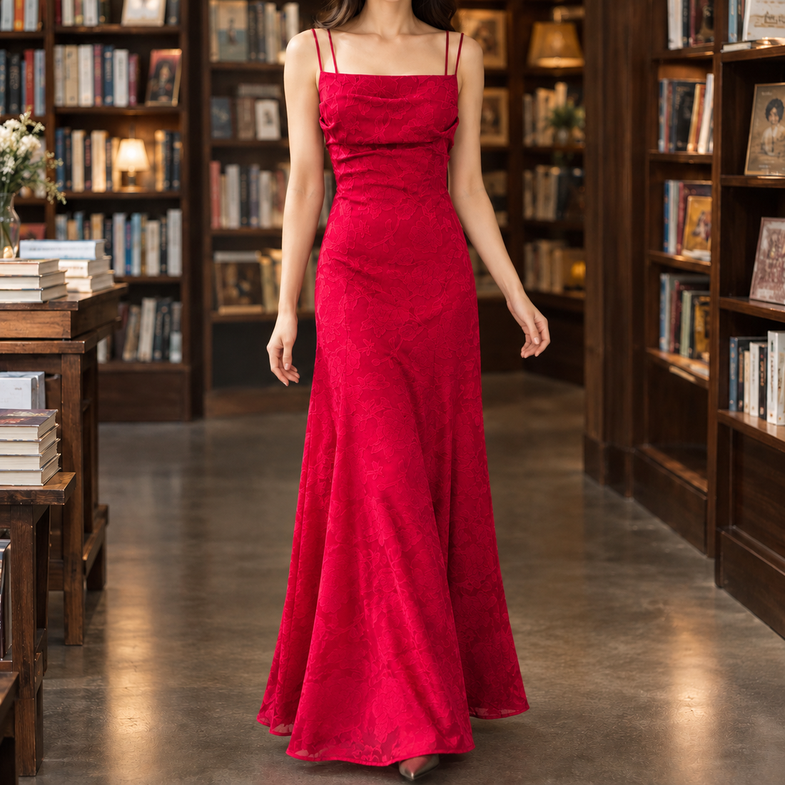 Arletta Jacquard Maxi Dress - Red
