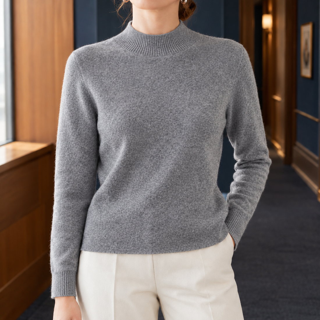 Tara Mock Neck Sweater - Gray