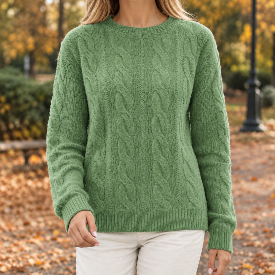 Diana Cable Knit Sweater - Turquoise Green