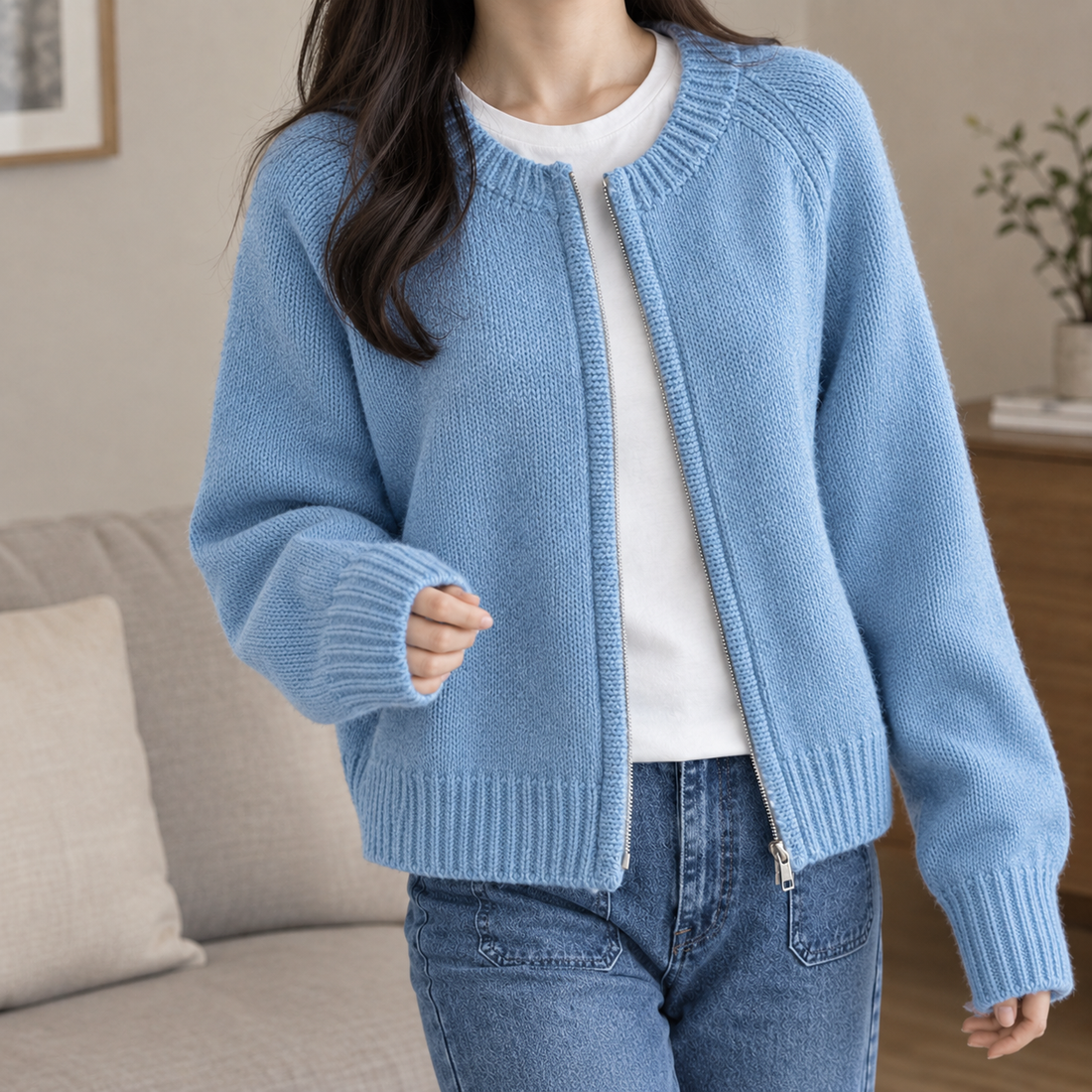 Honoria Zip Cardigan - Sky Blue