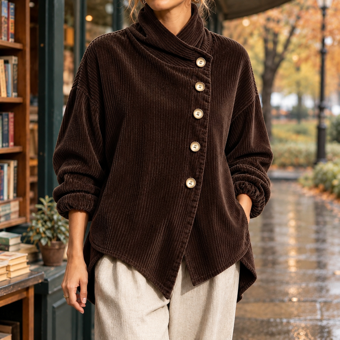Giselle Asymmetric Jacket - Dark Brown