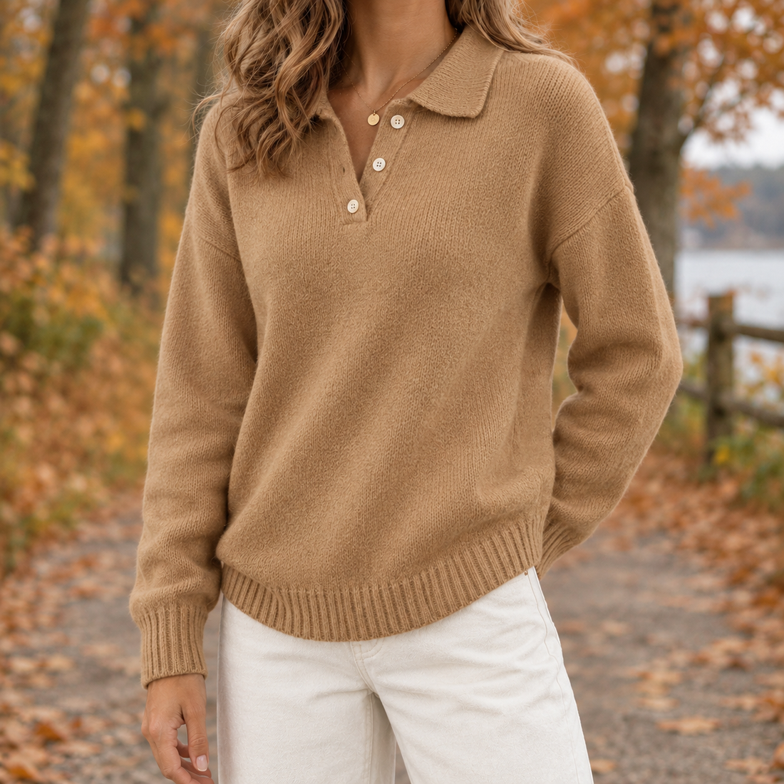 Danielle Relaxed Polo Sweater - Khaki
