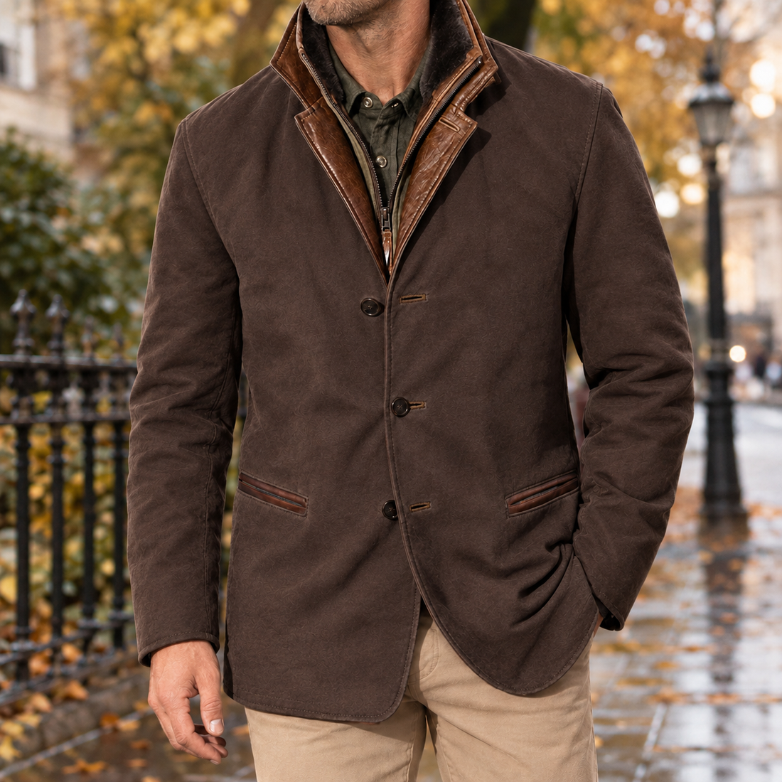 Bastien Contrast Jacket - Coffee Brown