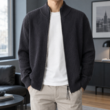 Claude Ribbed Knit Jacket - Dark Gray