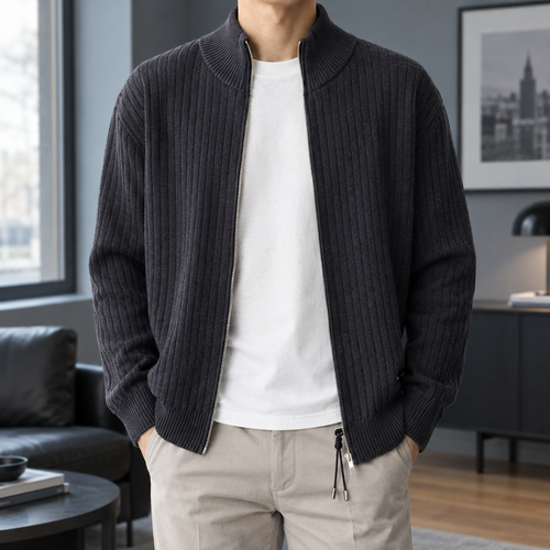 Claude Ribbed Knit Jacket - Dark Gray