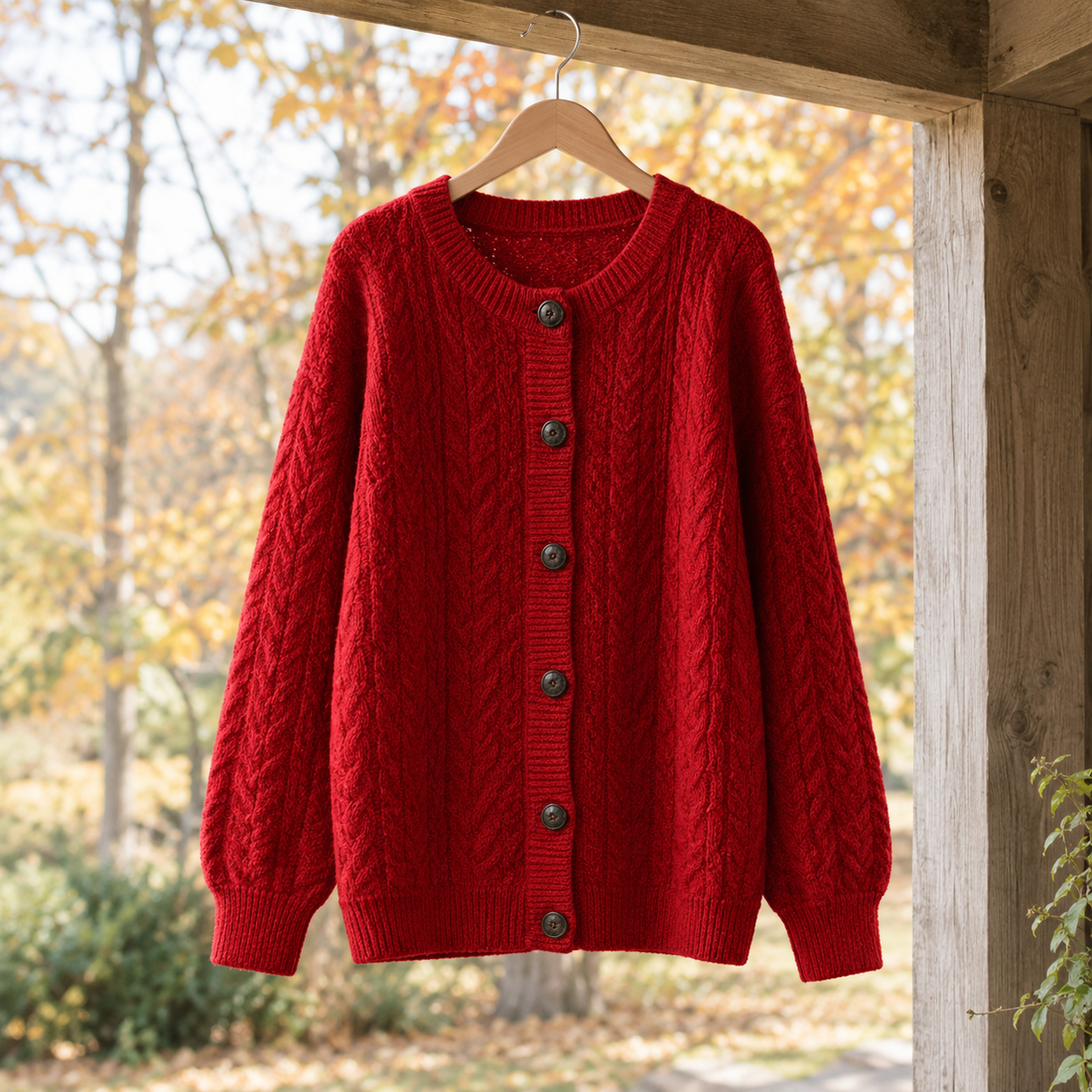 Maeve Cable Knit Cardigan - Red