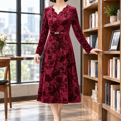 Adele Floral Dress - Wine Red