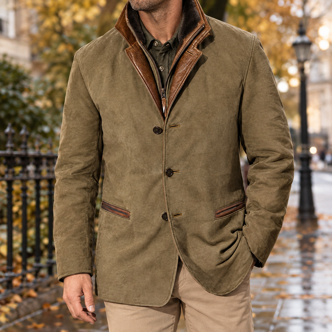 Bastien Contrast Jacket - Khaki