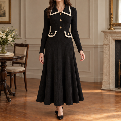 Cosima Ribbed Midi Dress - Black