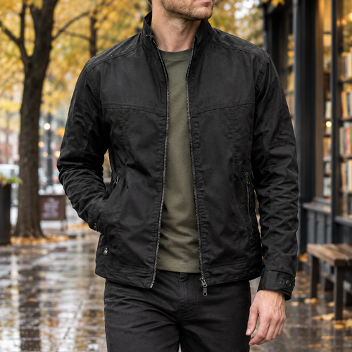 Augustus Stand Collar Jacket - Black