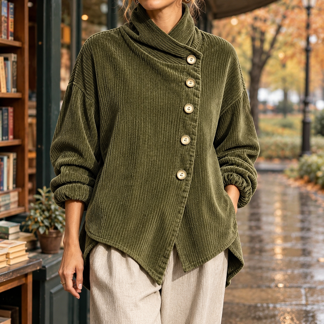 Giselle Asymmetric Jacket - Olive Green