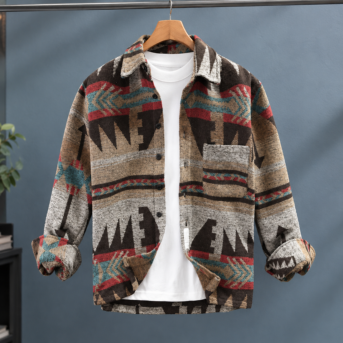 Eric Geometric Overshirt - Dark Coffee