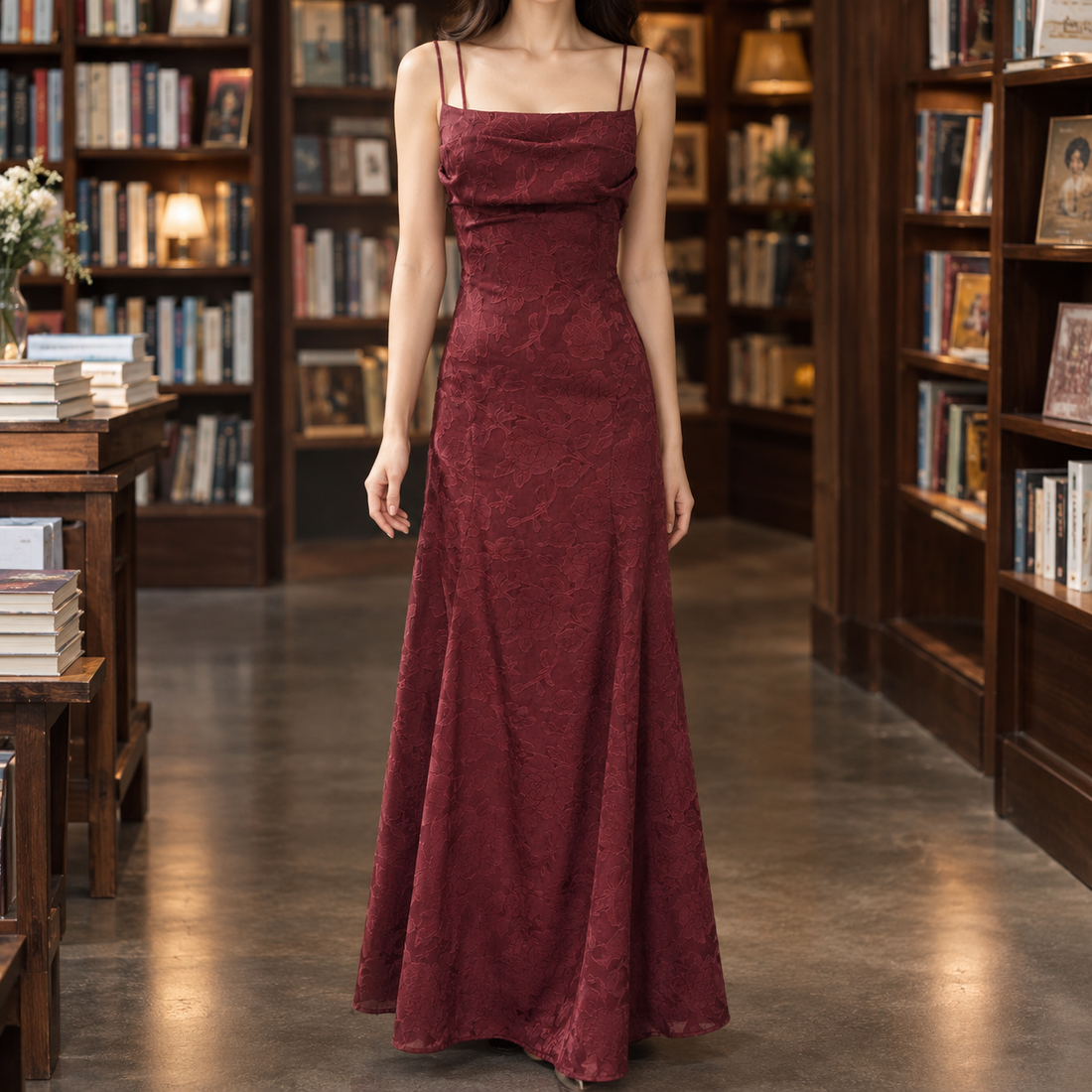 Arletta Jacquard Maxi Dress - Wine Red