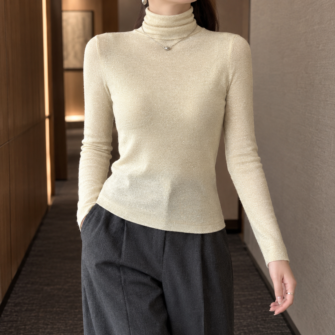 Mireille Sparkle Turtleneck - Apricot