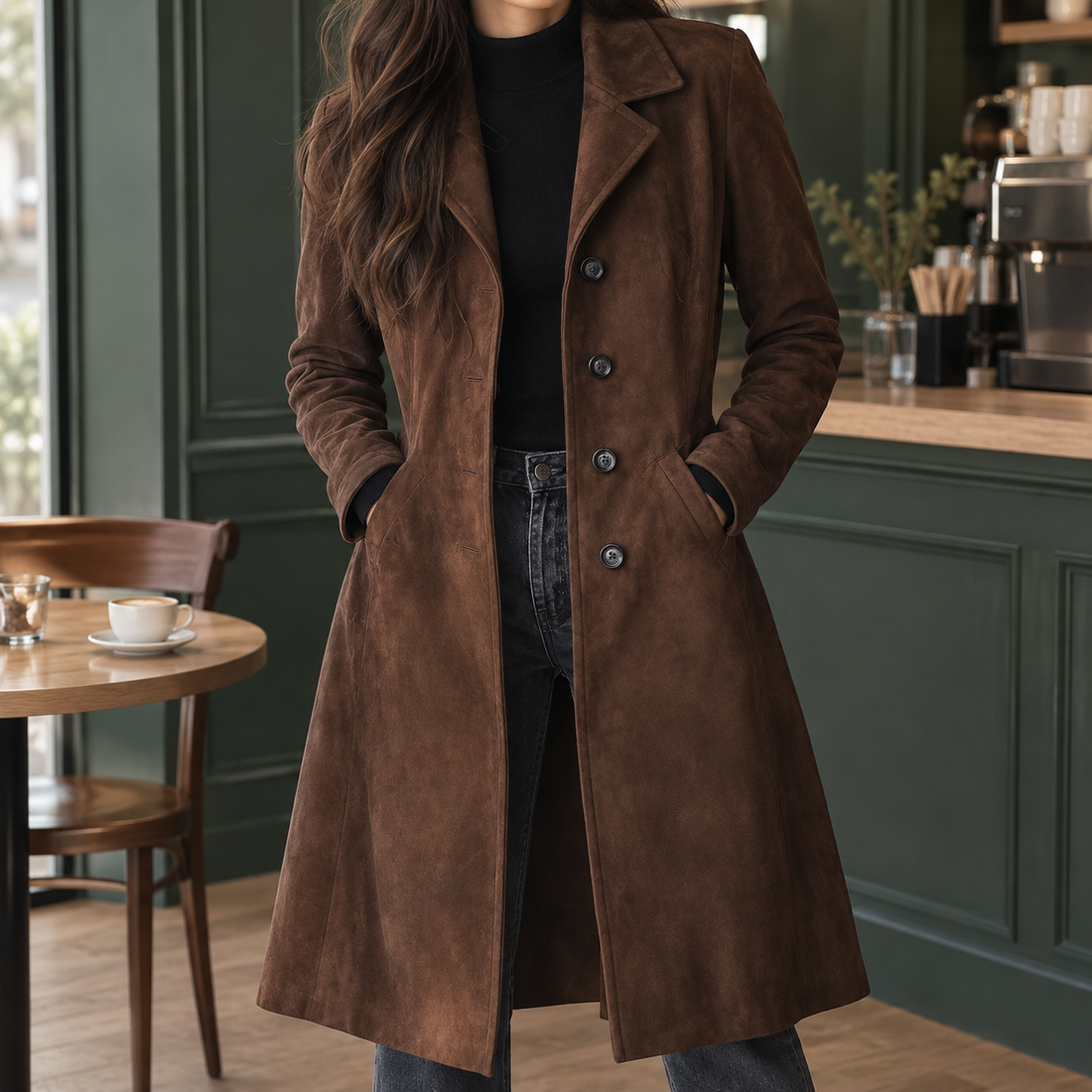 Lorelei Suede Coat - Dark Brown