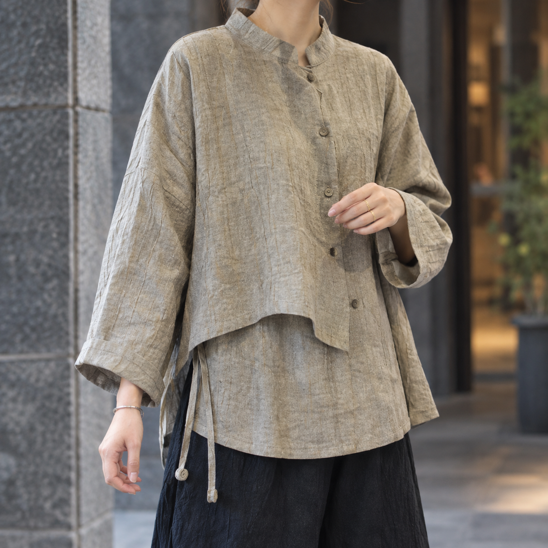 Lola Stand Collar Top - Beige