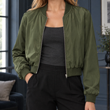 Briony Cropped Bomber Jacket - Army Green