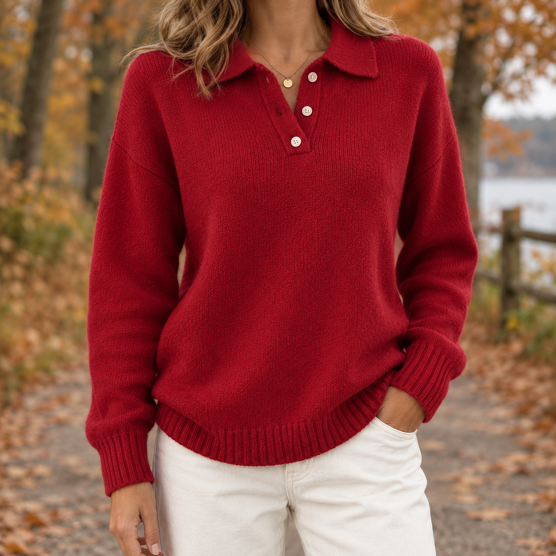 Danielle Relaxed Polo Sweater - Red