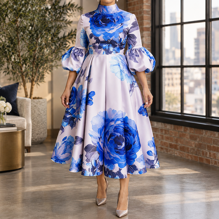 Violet Floral Midi Dress