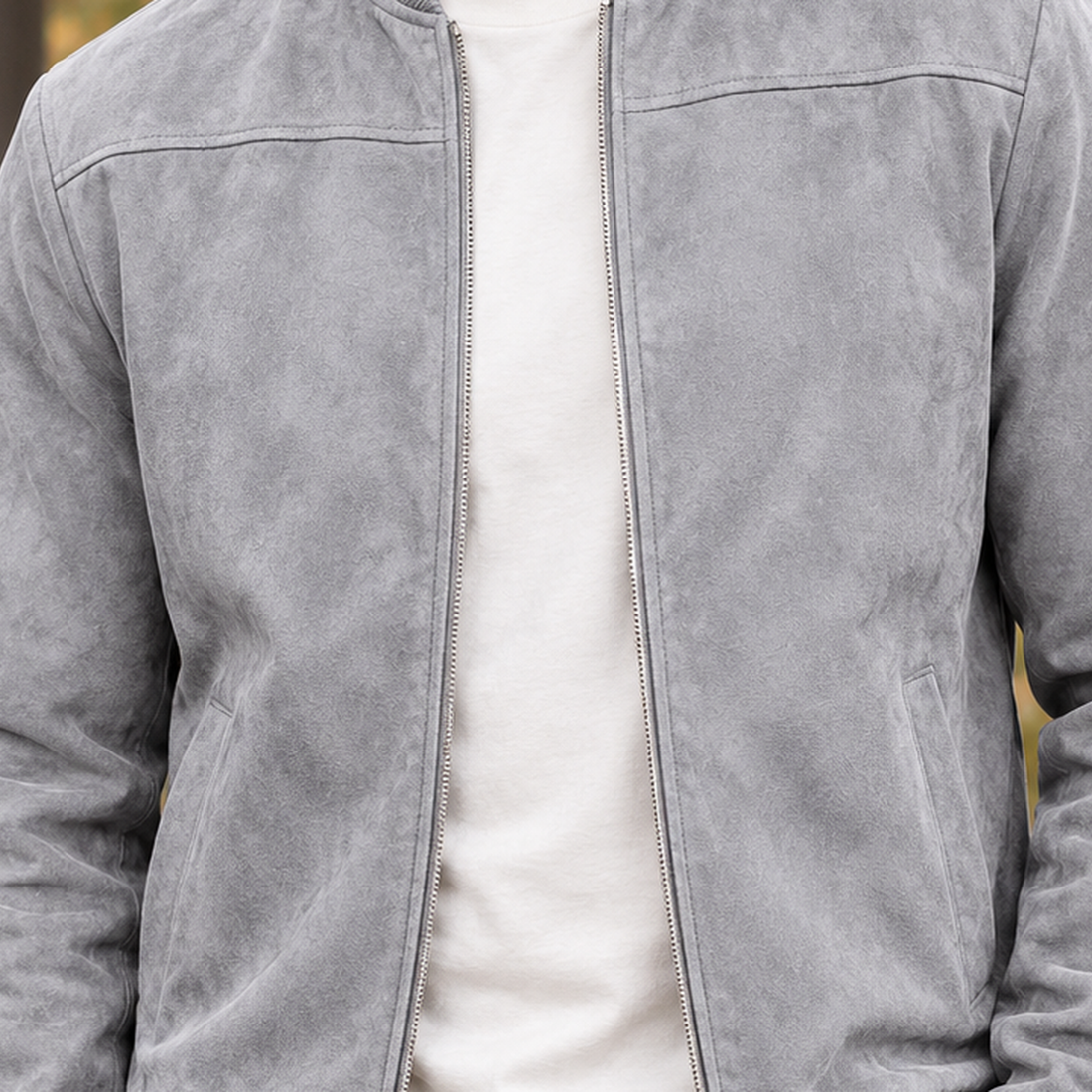 Reece Suede Bomber Jacket - Lead Product Detail